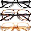 DOOViC 3 Pack Retro Aviator Reading Glasses for Women Men Lightweight Blue Light Blocking Computer Readers