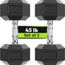 Hex Dumbbell Set, 45 lb Rubber Encased Exercise & Fitness Dumbbells, Weights Dumbbells Set of 2, Hand Weight for Strength Training