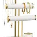 3 Tier Bracelet Holder Display - Detachable T Bar White Velvet Bracelet Holder, Jewelry Holder Organizer for Bracelet, Necklace, Watches, Rings