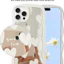Jusy Compatible with iPhone 12 Pro Case with Wavy Edge, Cute White Heart Mirror Curly Phone Cases, Shockproof Hard PC & Soft TPU Bumper Protection Cover for Women Girls with Bracelet Chain