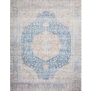 Loloi Layla Collection LAY-07 Blue/Tangerine 9'-0" x 12'-0" .13" Thick Area Rug, Soft, Durable, Vintage Inspired, Distressed, Low Pile, Non-Shedding, Easy Clean, Printed, Living Room Rug