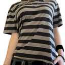 Y2k Women Striped Crop Tops Long Sleeve Loose Fit Fairy Grunge Tees T-Shirt Color Block Casual Fall Going Out (S, Gray)