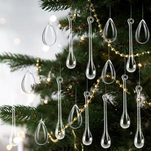 150 Pcs Christmas Crystal Teardrop Ornaments Christmas Acrylic Raindrop Ornaments Clear Water Drop Chandelier Pendant Icicles Hanging Decorations for Xmas Tree Wedding Home Party Supplies