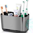 Boperzi Toothbrush and Toothpaste Holder Brushed Nickel Drainage for Bathroom Vanity, Large Electric Toothbrush Storage Caddy Anti-Slip Rustic with Adjustable Dividers for Family, Kids