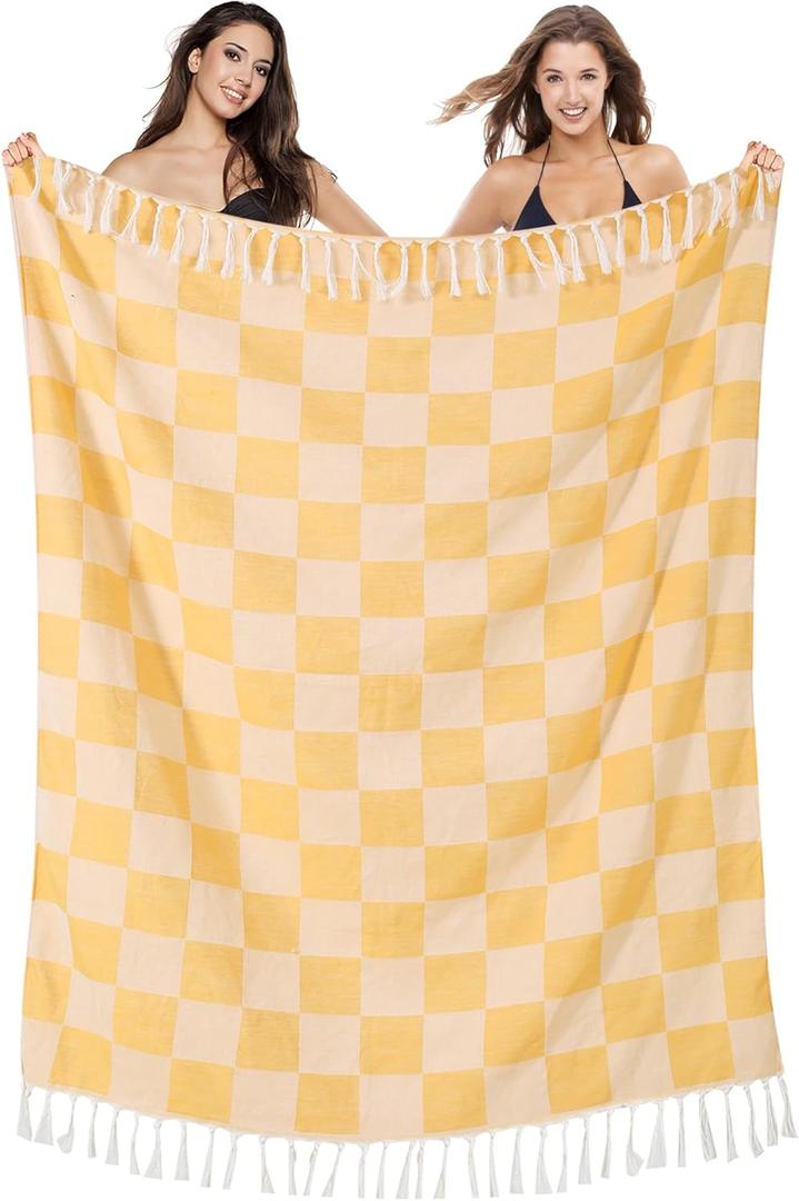 Antfuny Turkish Beach Towels Queen Quilt Blanket Thin Lightweight Cooling Large L Size Yellow Blanket for Summer Ice Cold Bedspread Linen Bed Sheet Hot Sleeper Items Breathable Comforter