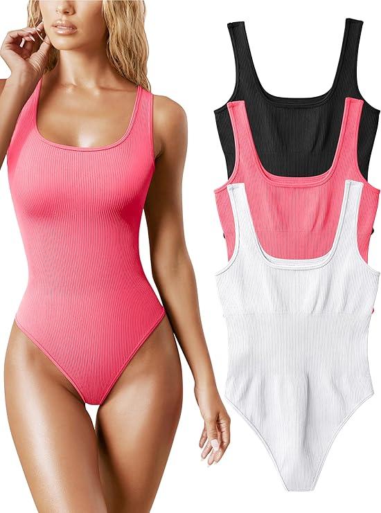OQQ Women's 2 Piece Bodysuits Sexy Ribbed Sleeveless Square Neck Tank Tops Leotard 2025 Trendy Outfits S