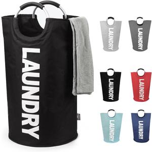 DOKEHOM 125L X-Large Laundry Basket, Collapsible Laundry Bag, Freestanding Tall Clothes Hamper, Foldable Washing Bin (Black)