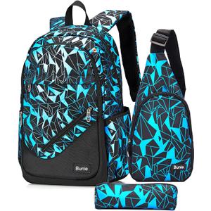 bunie School Backpack for Boys Large Bookbag Boys Backpacks Elementary Middle High School Bags Kids Cool Back Pack Children 7 8 9 10 11 12 13 14 15 16 Years Old (Blue)