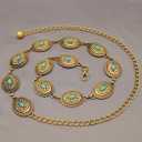 Liutufy Women's Turquoise Concho Chain Belt Western Cowgirl Metal Waist Chain Belt for Dress (B Gold-M)