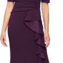 Alex Evenings Women's Stretch Crepe Dress with Puff Shoulder Elbow Sleeves, Tucked Waist Detail and Cascade Ruffle Size 16