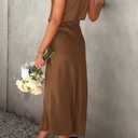 PRETTYGARDEN Women's 2026 Summer Satin Dress Elegant Sleeveless Mock Neck Cocktail Party Maxi Dresses (Brown, L)