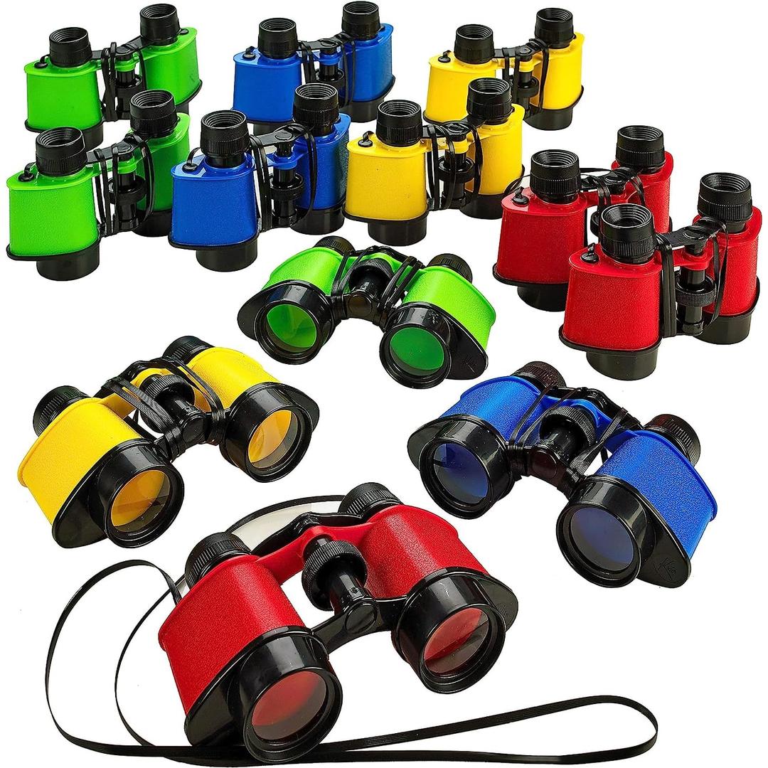 Kicko Toy Binoculars for Kids - 3.5 x 5 in Binoculars for Bird Watching, Jungle Exploration for Party Favors and Adventure Play - Durable (Pack of 12)