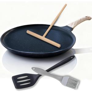 11.2 Crepe Pan NonstickGranite Coating Dosa Pan Pancake Flat Skillet Tawa Griddle,Scone Pan,With Stay-Cool Handle, Induction Compatible, PFOA Free (KW331-10)