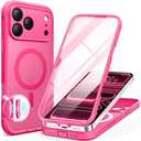 BERFY for iPhone 17 Pro Max Case, Compatible with MagSafe, Built-in Glass Screen Protector, Camera Protection, Shockproof Full Body Phone case 6.9", Translucent Deep Pink