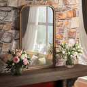 24"x36" Solid Wood Bathroom Mirror Tempered Glass for Wall Mounted, Rustic Wood Frame Wall Mirror Decorative for Bedroom Living Room Vanity Mirror Entryway Mirror, Brown (36"L x 24"W)
