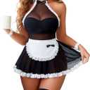 Avidlove Lingerie Sets for Women Sexy Babydoll Cute Teddy Lingerie Lace Maid Outfit (Small, Black)