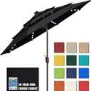 EliteShade USA 10-Year-Non-Fading 9ft 3-Tier Market Patio Umbrella, Commercial Table Umbrella with 80 Solar LED Lights, Crank Open, Windproof & UPF 50+ UV Protection for Garden, Deck, Pool, Backyard, Black