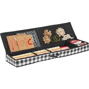 mDesign Long Gift-Wrapping Paper Storage Bag with Handles, Holder for Christmas and Holiday Organizer Container Box - Zipper Lid for Rolls of Wrap, Under Bed Storage Totes, Buffalo Plaid, Black/White