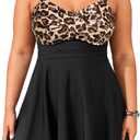 Aqua Eve Plus Size Two Piece Swimsuits for Women Tankini Bathing Suits Flowy Swim Dress with Shorts Black Leopard, 16W