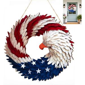 2026 Eagle Flag Wreath, 250th Anniversary Patriotic Eagle Wreath, Red White and Blue with Stars, Independence Day 4th of July Front Door Wall Decor (Medium-2D, Round)