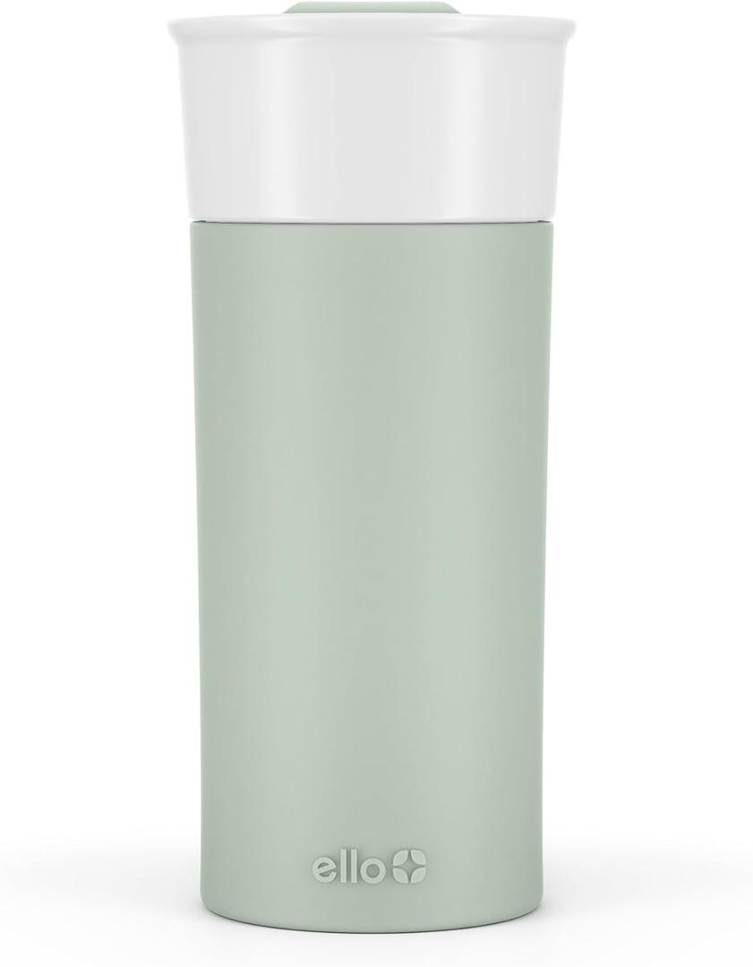 Ello Ogden 16oz Ceramic Travel Mug with Splash-Resistant Slider Lid and Protective Silicone Sleeve, Perfect for Coffee or Tea, BPA-Free, Dishwasher Safe, Honeydew
