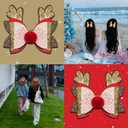 GREENTEA 3 Pack Deer Christmas Glitter Hair Bow Clips, Gold Sequin with Red Accent, Christmas Holiday Hair Accessories, for Girl Woman Decor