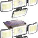 Mokot Solar Lights Outdoor, 3000LM 288 LED Motion Sensor Outdoor Lights, 4 Heads Security Light, IP65 Waterproof Solar Flood Wall Lights with 3 Modes for Outside, Yard, Backyard, Porch, Garage