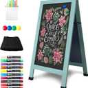 SELEAD Solid Wood A-Frame Chalkboard - 40" x 20" Magnetic Sandwich Board Signs Outdoor Standing Chalk Board Easel Sidewalk Pizarra for Business, Wedding, Garden - Green