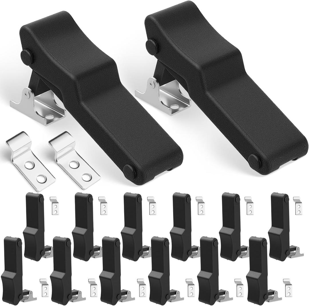 Mudder 12 Pcs Flexible Rubber Draw Latch, Front Storage Rack Rubber Latch for Cooler, Boat Compartment Cargo Box with Stainless Steel Keeper and Bracket