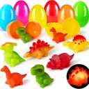 JOYIN 6 Pcs Prefilled Easter Eggs with Floating Dinosaur Lightup Bath Toys, Luminous Bathtub Toys for Kids Easter Eggs Hunt, Toddler Party Favor, Basket Stuffers Filler（Age 3+）