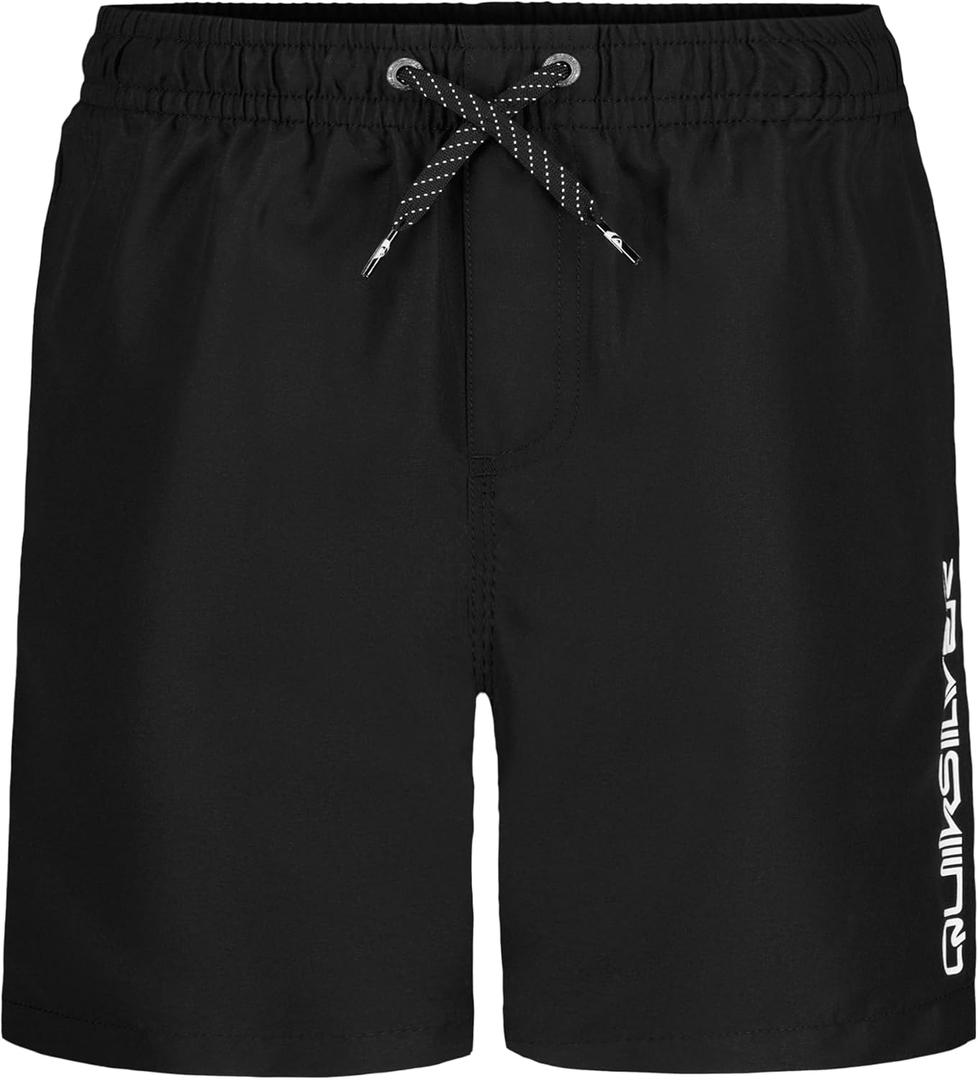 Quiksilver Boys' Volley Swim Trunks with UPF 50+ Sun Protection, Quick Dry Bathing Suit Shorts (10-12, Black)