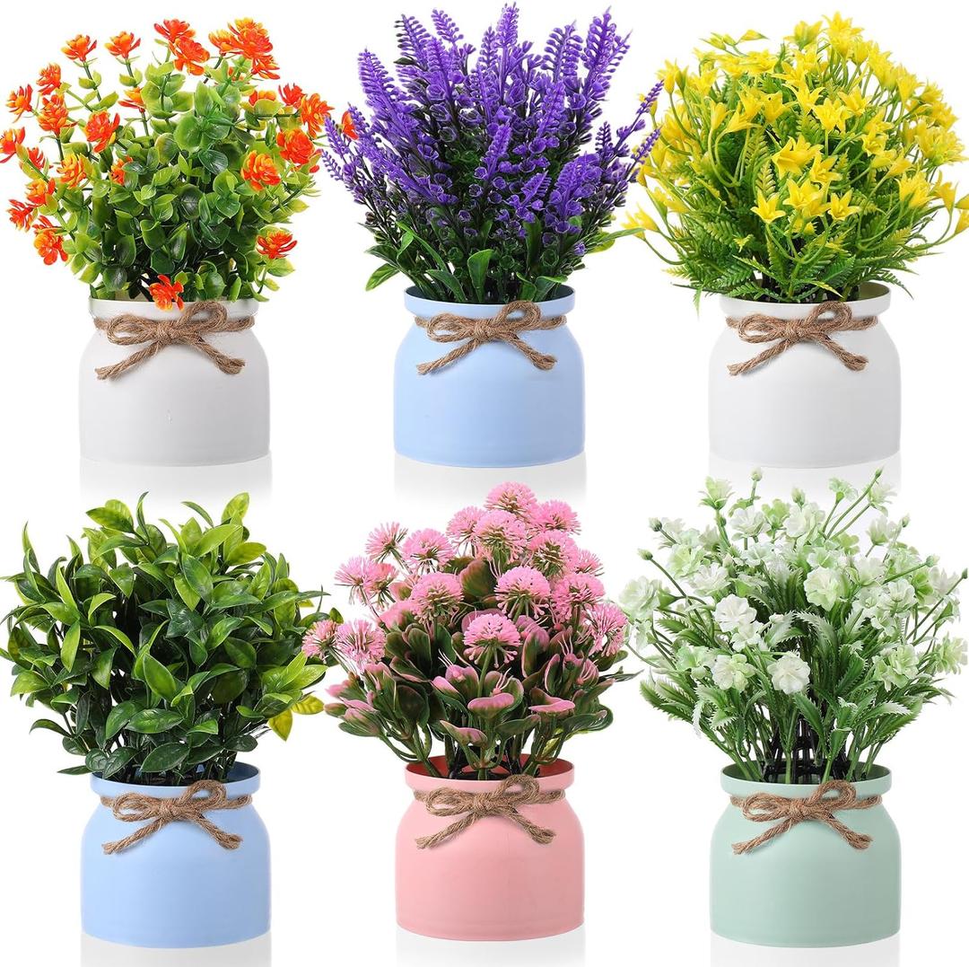 Cindeer 6 Pcs Large Artificial Potted Flowers Fake Potted Plants for Home