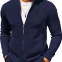 COOFANDY Mens Zip Up Cardigan Sweater Slim Fit Casual Full Zip Sweaters Knit Stand Collar Cardigans with 2 Front Pockets (X-Large, Navy Blue)