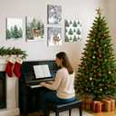 5 Pcs Winter Canvas Wall Art Snowman Winter Scene Pictures Rustic Let It Snow Prints Wall Decor Pine Tree Reindeer Snowy Prints for Living Room Bedroom Indoor Home Artwork Decorations