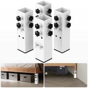 2025 Up-Grade 4 Pack Carbon Steel Dorm Bed Riser 2.39" Diameter Metal Bed Riser Tall Bed Riser for Dorm Wooden Bed Frame Table Adjust Height 3.2", 5.1" (for Bed Leg 1.5-2.3")