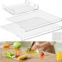 HELPLEX Acrylic Cutting Board with Counter Lip  Set of 3 Clear Non-Slip Chopping Boards and Cutting Boards for Kitchen Countertop, 17.5x13.5 & 16x12 + 8x12 Tray, Gift for Home Cooks