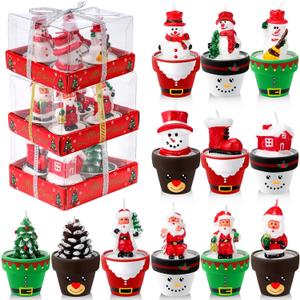 Shihanee Christmas tealight Candles Novelty Handmade Christmas Tree Candle Delicate Stylish Plant Candle Mini Candles for Party Favors Decorations Gifts(12)
