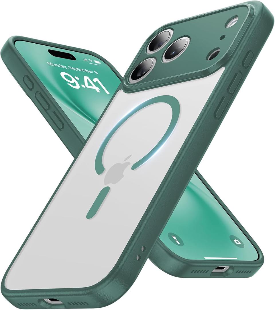 Faiono Magnetic for iPhone 17 Pro Max Case [Full Camera Protection][Military-Grade Protection][Compatible with MagSafe] Shockproof Protective Slim Phone Case for iPhone 17 Pro Max, Night Green