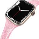 Compatible with Apple Watch Bands 42mm (Series 10) 41mm 38mm 40mm, Shiny Glitter Silicone Soft Slim Small Sport Replacement Strap Compatible for iWatch Series 10 9 8 7 6 5 4 3 2 1 SE Women (Glistening Rose Pink)