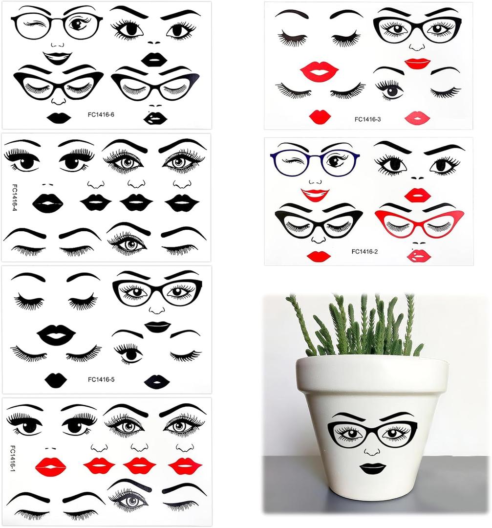 Morofme Facial Features Sticker Make a Face Stickers for Crafts Lips Mouth Stickers Eyes Eyebrows Nose Decals Woman Face Sticker for Clay Pots Mugs Table Wall Halloween Party Decor