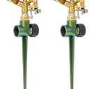 RESTMO 2 Pack Heavy Duty All-Metal Impact Sprinkler, Zinc Alloy Lawn Sprinkler Head on Sturdy Spike Base, 360 Adjustable Coverage Nozzle for Large Area Irrigation