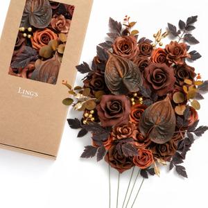 Ling's Moment Fake Flowers Box, Faux Artificial Greenery Stems Foam Roses Gardenia Anthurium Silk Eucalyptus Fabic Flower for Centerpieces Bouquet Wedding Vase, Walnut Brown & Terracotta, Deluxe Combo
