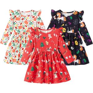 PATPAT Multipack Girl Toddler Dresses Sleeveless Flamingo Striped Toddler Casual Dresses (18-24 Months, Red Christmas)