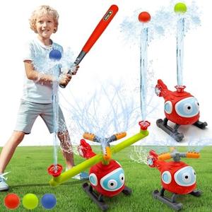 4 in 1 Water Sprinklers T Ball Set for Kids and Toddlers, Baseball Sprinkler for Backyard Helicopter Toy Outdoor Game, Attaches to Garden Hose Summer Yard Pool Water Toy