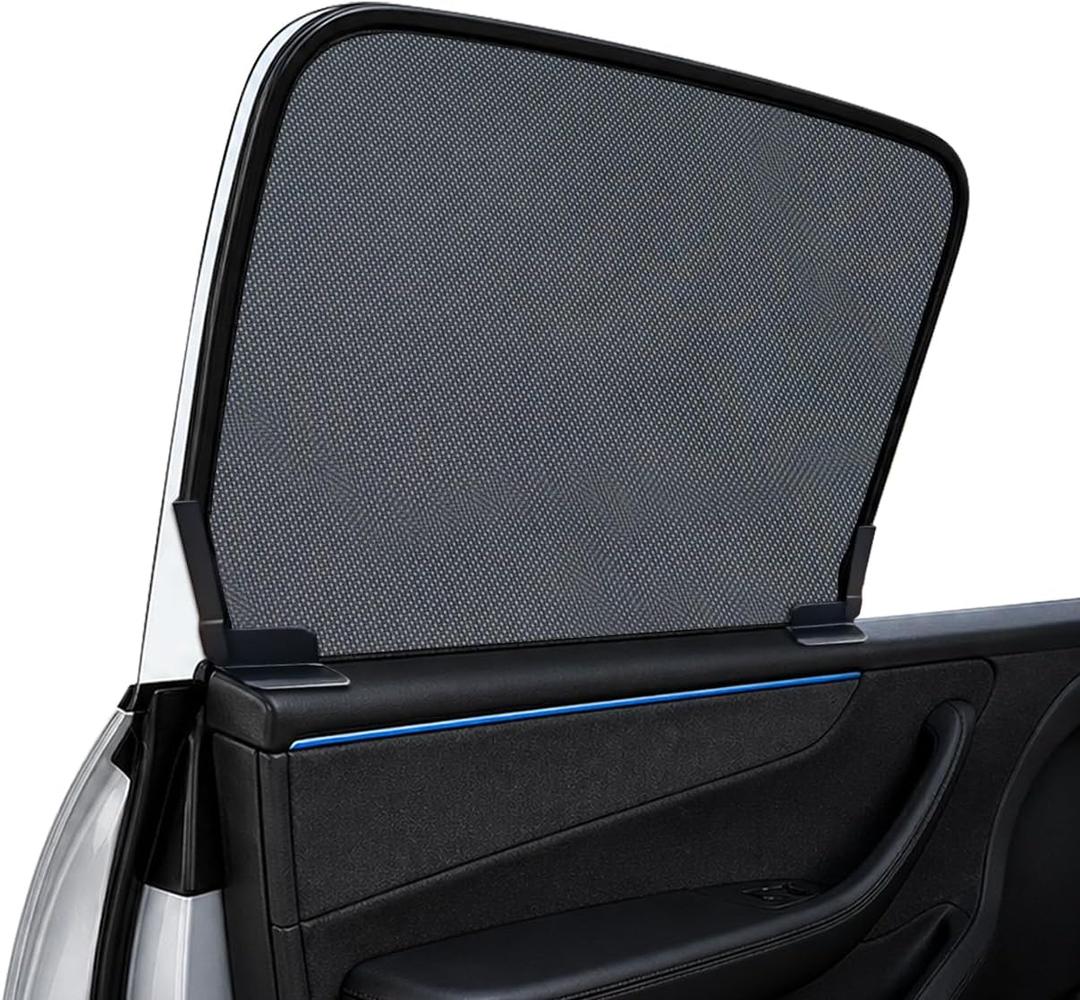 Frameless-Door Side Window Mesh Sunshades for Tesla Model Y Juniper 2025-2026, 4-Piece Set, Breathable UV Protection, Foldable Privacy Screens