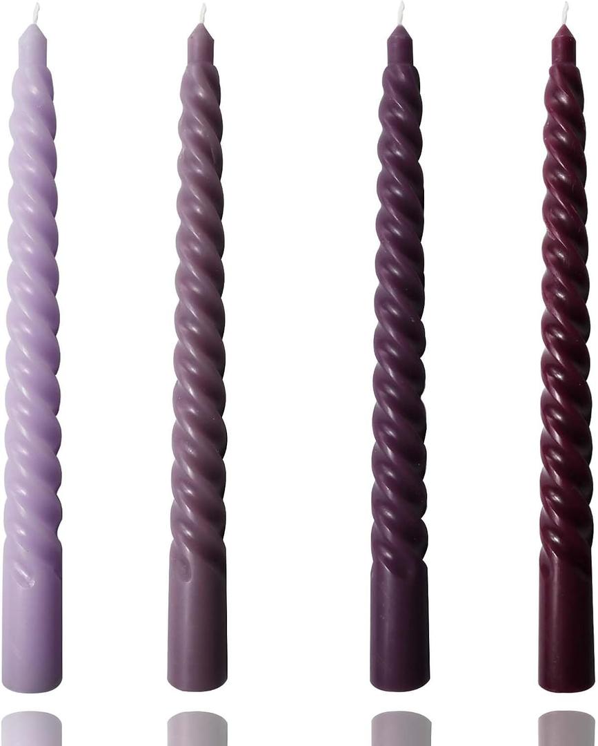 8 inch Gradual Spiral Color Taper Candles Set of 4 Pack Tapered Candle, Tall Candlesticks,for Dinner Party Wedding, Holiday Spring,Home Decor,Kitchen Decor (4, Purple Series, 8inch)