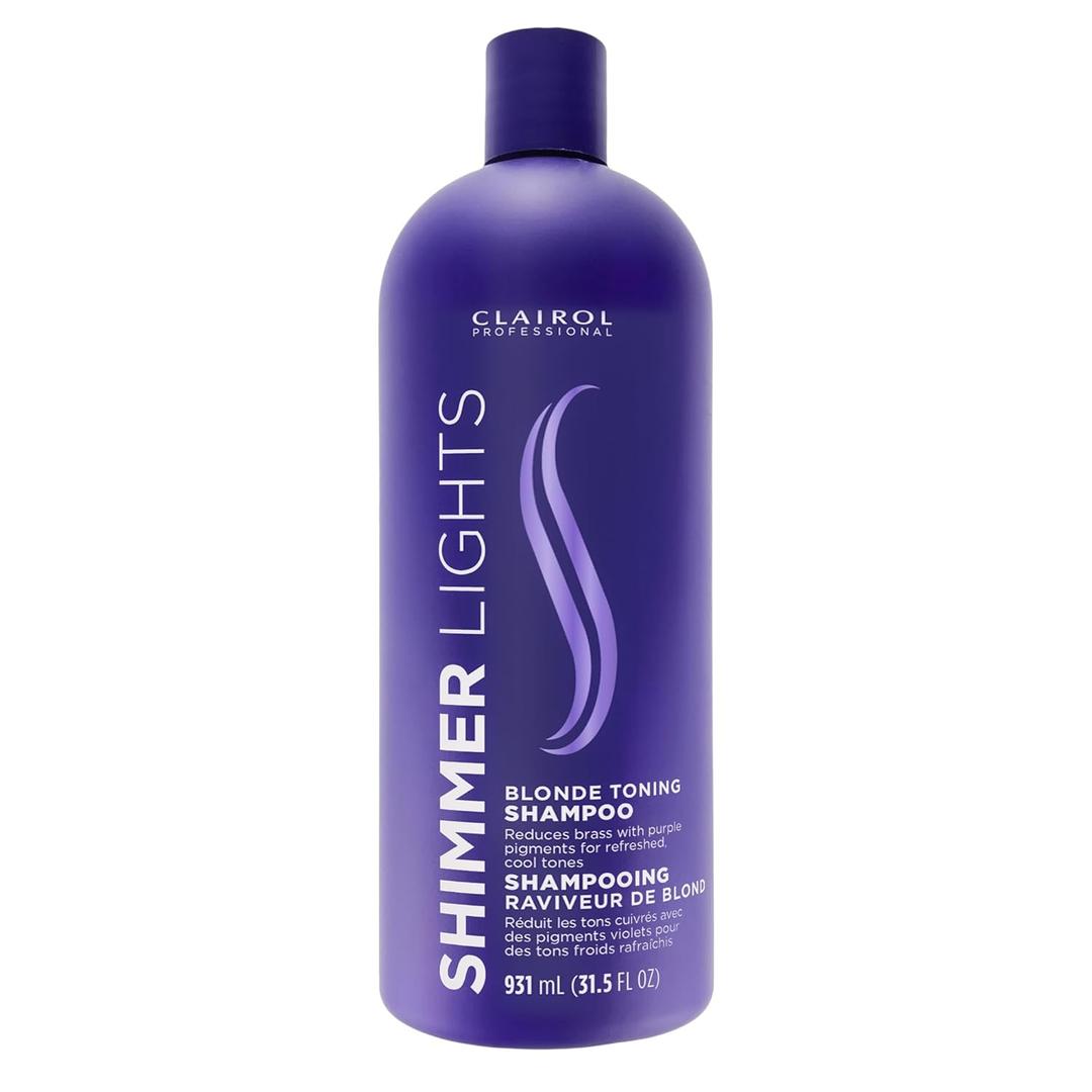Clairol Professional Shimmer Lights Purple Shampoo| Neutralizes Brass & Yellow Tones | For Blonde, Silver, Gray & Highlighted Hair ,31.5 Fl Oz 