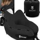 SNUGL Travel Pillow  Memory Foam Pillows - Neck Pillow for Airplane with Carry Bag & Clip  Neck Support Pillows for Pain Relief - Airplane Travel Essentials (Adult Regular - Black)