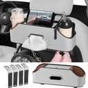 Car Rear Backseat Extra Multifunctional Drink Cup Holder Organizers with Tissue Storage Box Organizer & Hooks for Car Seat Back (Gray)