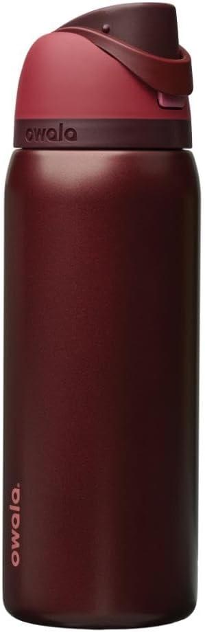 Owala FreeSip Insulated Stainless Steel Water Bottle with Straw, BPAFree Sports Water Bottle, Great for Travel, 32 Oz, Black Cherry